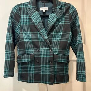 Free Assembly Black and Teal Plaid Blazer